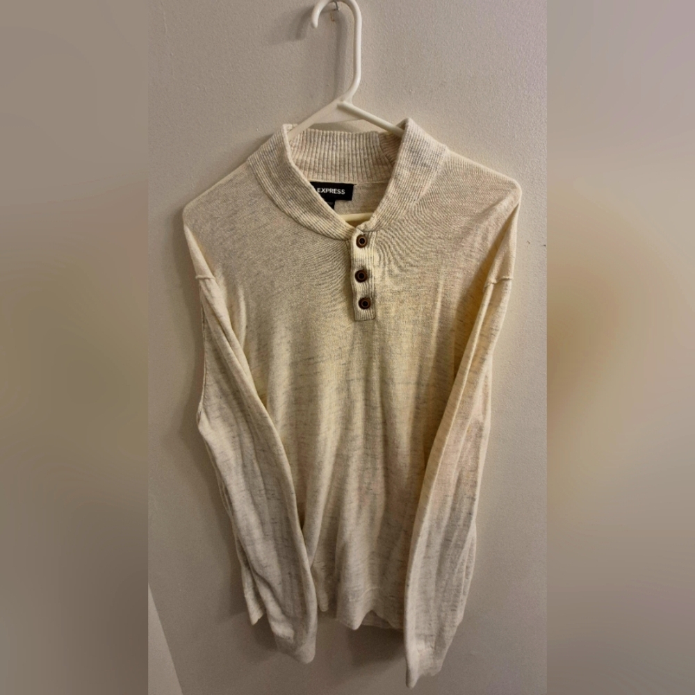 Express Cream Henley Sweater